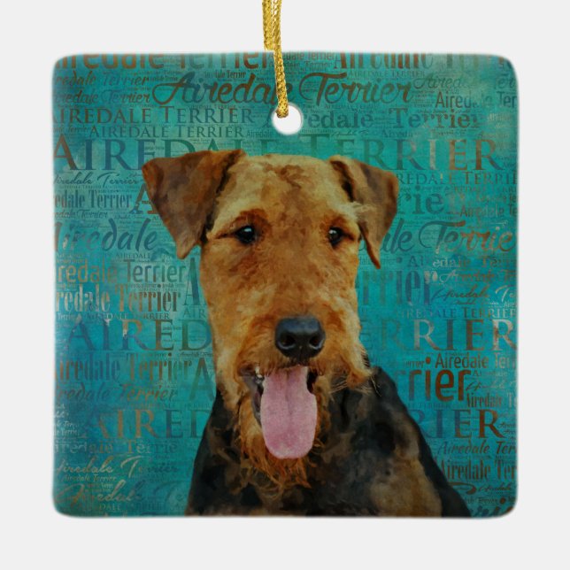 Ornamento De Cerâmica Airedale Terrier Retrato na Arte do Word (Frente)