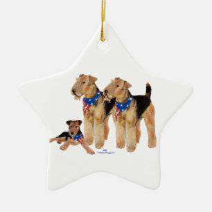 Ornamento De Cerâmica Airedale Terriers Bandeira Americana