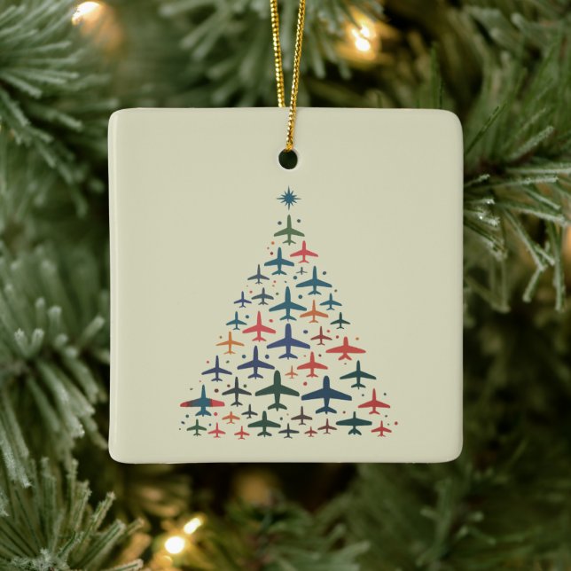Ornamento De Cerâmica Airplane Christmas Tree Retro Pilot Flying Flight  (Árvore)