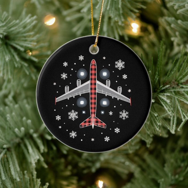 Ornamento De Cerâmica Airplane Plaid Christmas Pilot (Árvore)