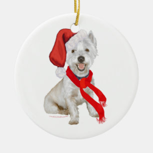 Ornamento De Cerâmica Ajudante do Papai Noel Westie