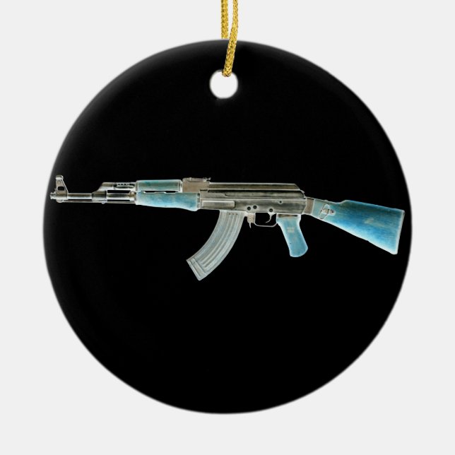 Ornamento De Cerâmica AK-47 Azul Negativo (Frente)