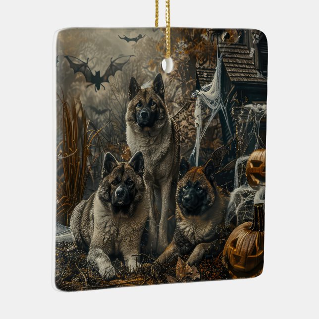 Ornamento De Cerâmica Akita Halloween Night Doggy Delight (Direito )