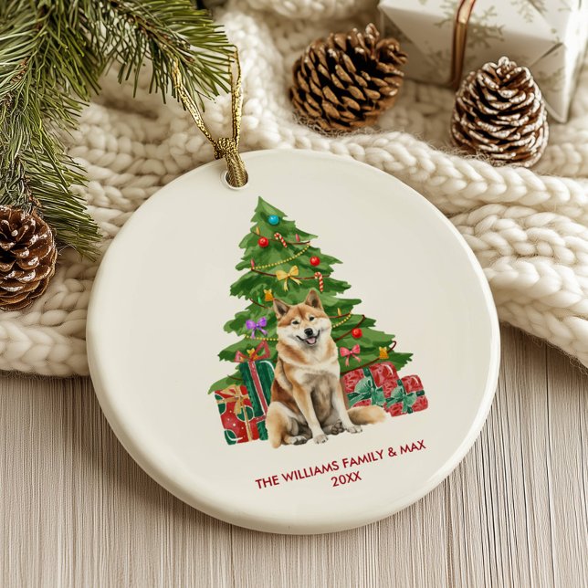 Ornamento De Cerâmica Akita Inu Dog Personaliza o Natal (Criador carregado)