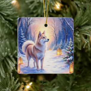 Ornamento De Cerâmica Akita Pacífica no Caminho de Lanterna de Neve Nata
