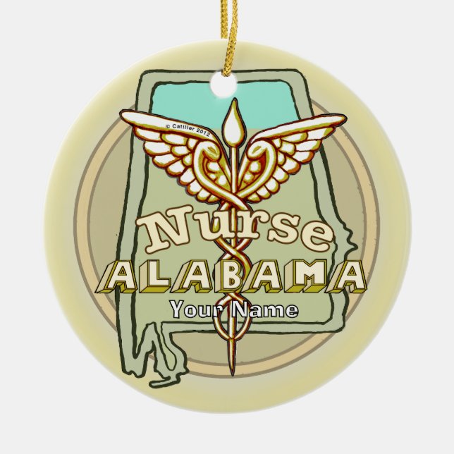 Ornamento De Cerâmica Alabama Nurse Caduceus (Frente)