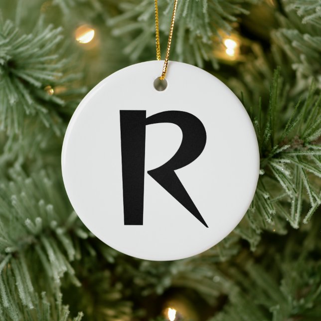 Ornamento De Cerâmica Alabastro - Letra inicial Na moda Trendy Monograma (Árvore)