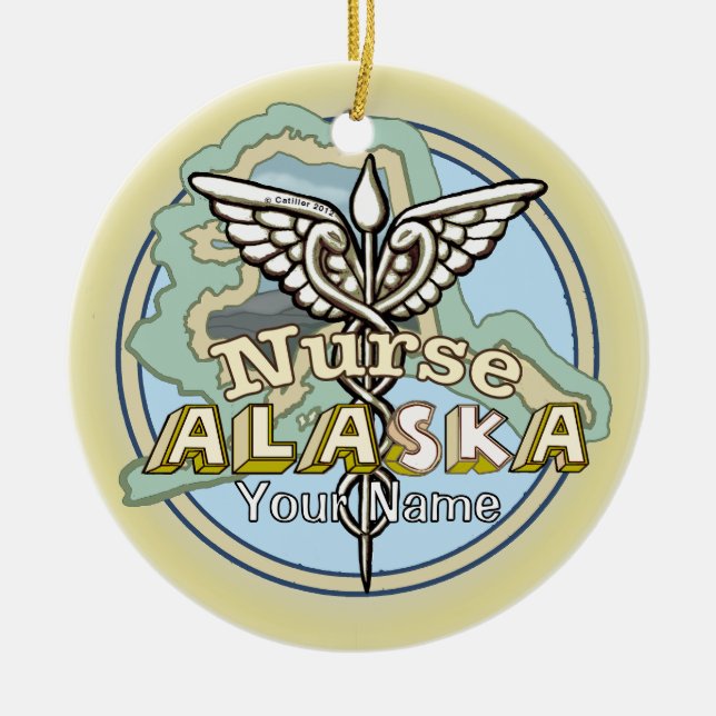 Ornamento De Cerâmica Alaska Nurse Caduceus (Frente)