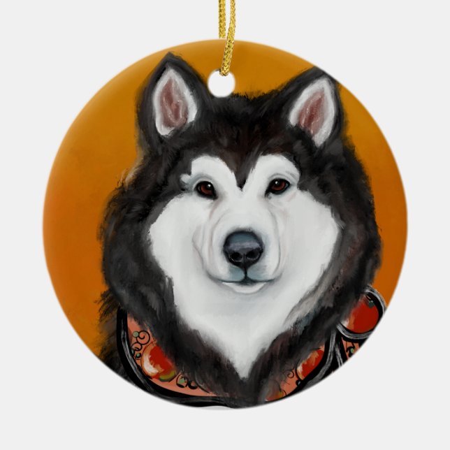 Ornamento De Cerâmica Alaskan Malamute (Frente)