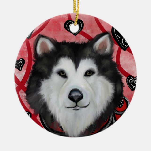 Ornamento De Cerâmica Alaskan Malamute (Frente)