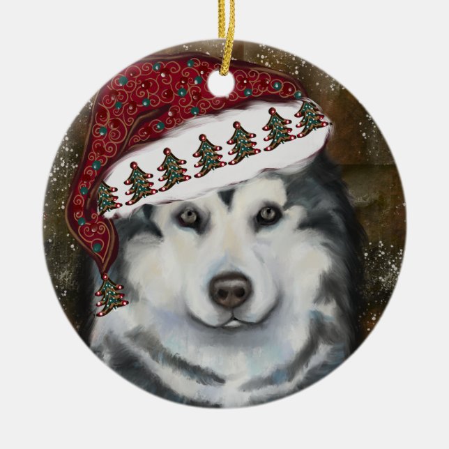 Ornamento De Cerâmica Alaskan Malamute (Frente)