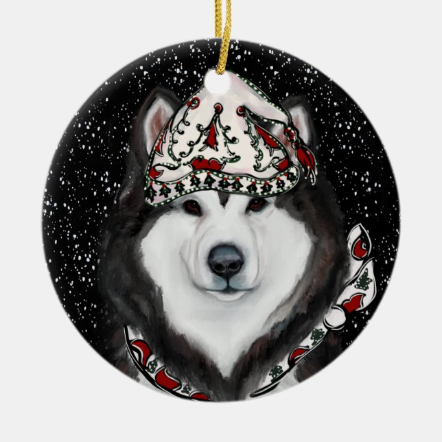 Ornamento De Cerâmica Alaskan Malamute (Frente)
