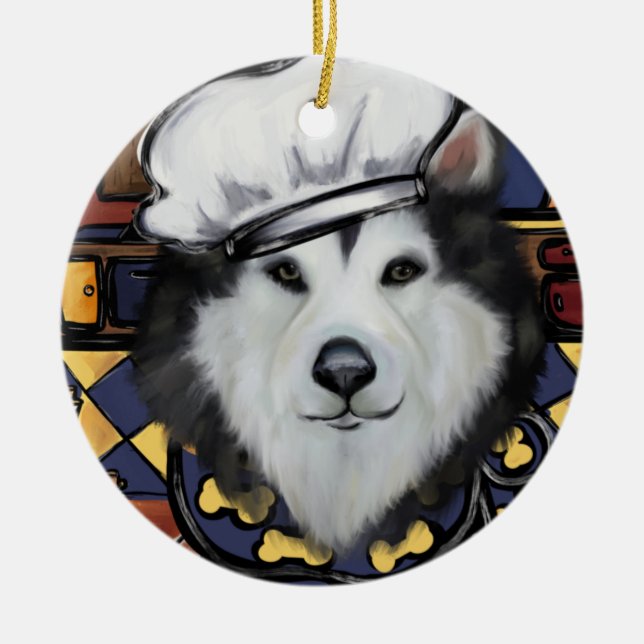 Ornamento De Cerâmica Alaskan Malamute (Frente)