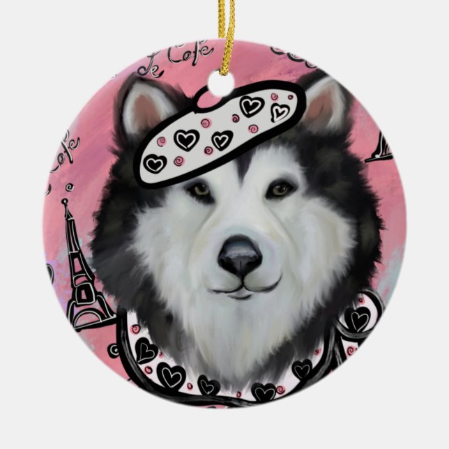 Ornamento De Cerâmica Alaskan Malamute (Frente)