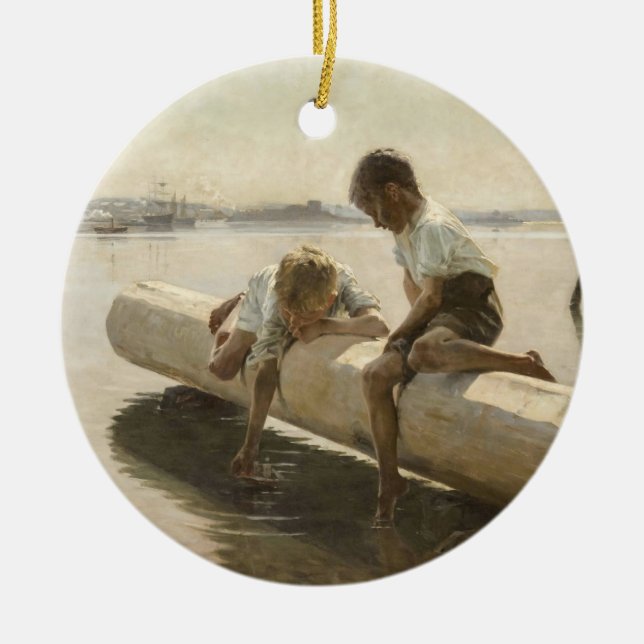 Ornamento De Cerâmica Albert Edelsense - Dois meninos em um registro (Frente)