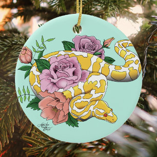 Ornamento De Cerâmica Albino Ball Python Amarelo