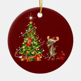 Ornamento De Cerâmica Alce com Luz de Chapéu Natal