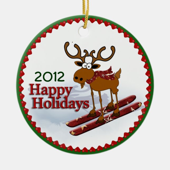 Ornamento De Cerâmica Alces da descida do feriado (Frente)