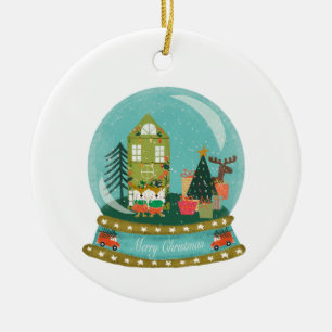 Ornamento De Cerâmica Aldeia de Natal do Globo de Neve com Papais noeis