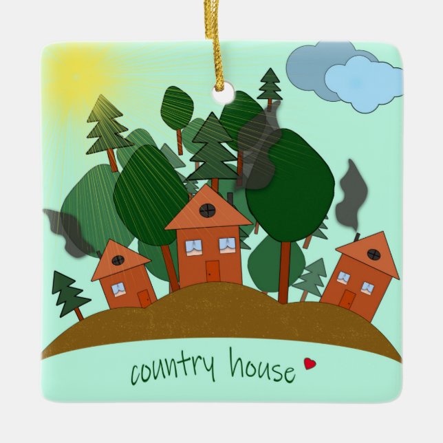 Ornamento De Cerâmica Aldeias na borda da floresta. (Frente)
