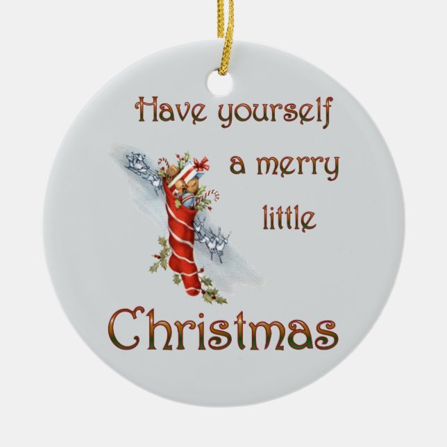 Ornamento De Cerâmica Alegre pouca meia do Natal (Frente)