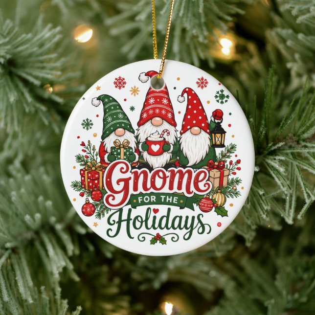 Ornamento De Cerâmica Alegres Gnominos de Natal Design de Feriado (Árvore)