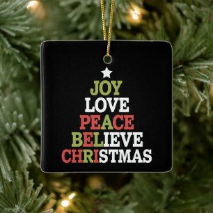 Ornamento De Cerâmica Alegria Amor Paz Acredite Árvore de Natal Família 