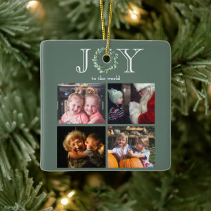 Ornamento De Cerâmica Alegria ao Mundo 4 Fotos Personalizadas