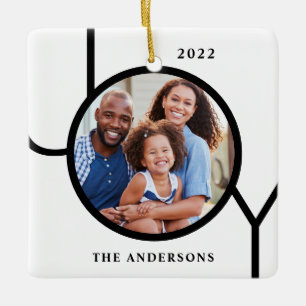Ornamento De Cerâmica Alegria de Natal com Foto Personalizada