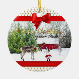 Ornamento De Cerâmica Alegria de Natal e Foto de Paz