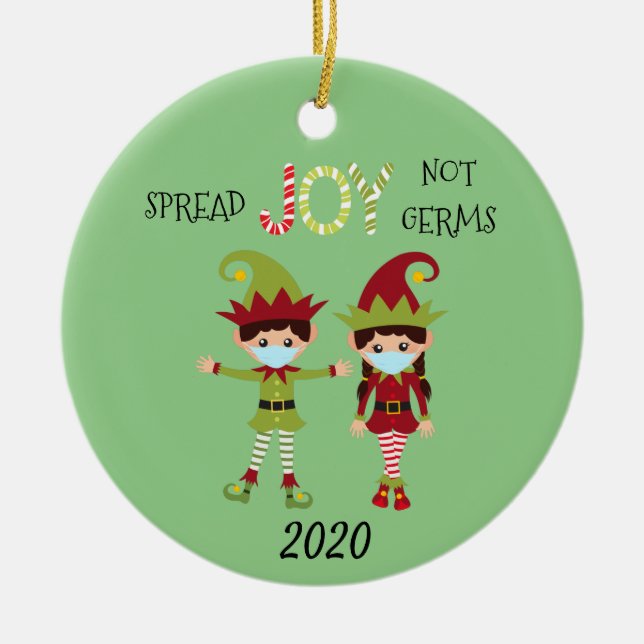 Ornamento De Cerâmica Alegria de Natal não Germs Elf 2020 (Frente)