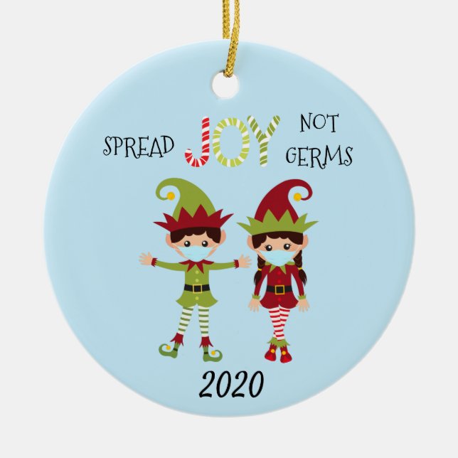 Ornamento De Cerâmica Alegria de Natal não Germs Elf 2020 (Frente)