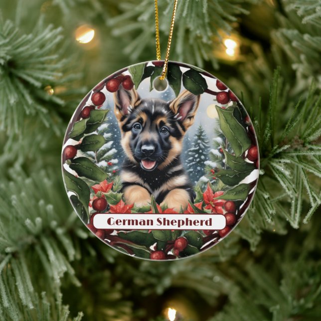 Ornamento De Cerâmica Alegria do german shepherd: Natal personalizado (Árvore)
