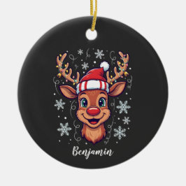 Ornamento De Cerâmica Alegria Natalina Personalizada Rena Fofa com Chapé