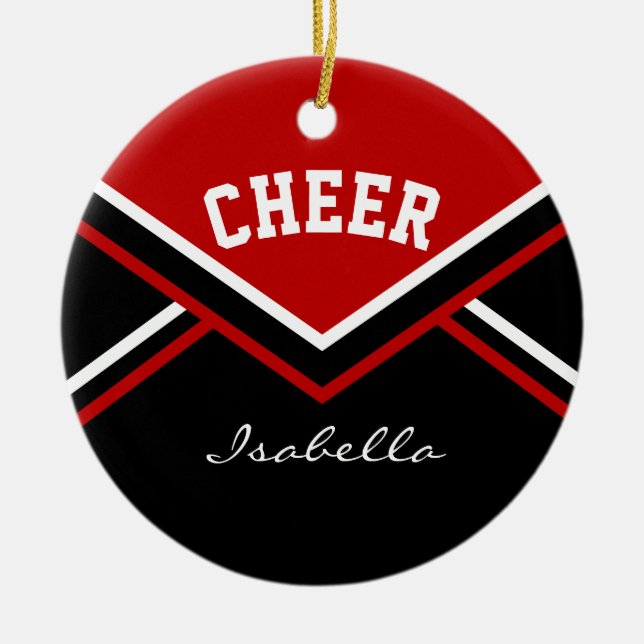 Ornamento De Cerâmica Alegria Vermelha Escura para um Cheerleader 📣 💖 (Frente)