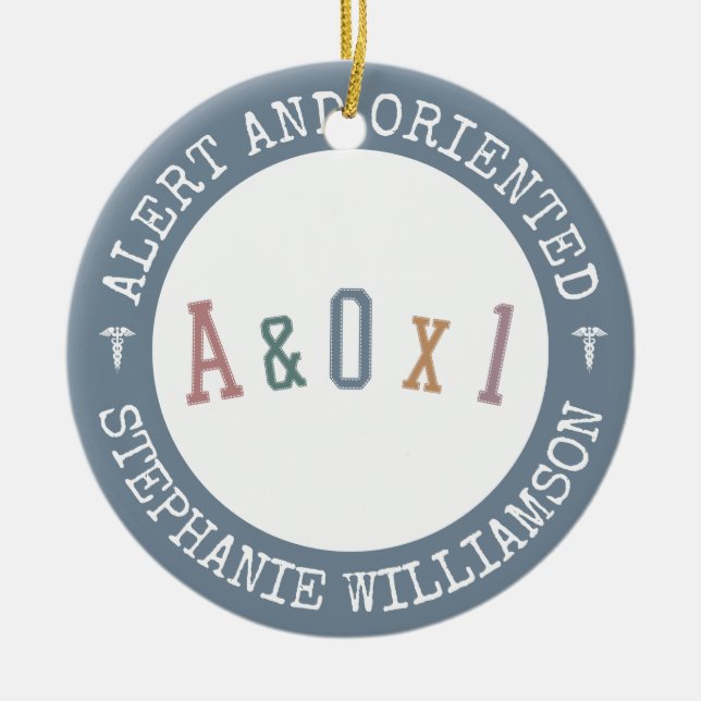 Ornamento De Cerâmica Alerta e Orientada à Pessoa A&OX1 Enfermeira Perso (Frente)