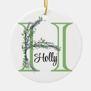 Ornamento De Cerâmica Alfa H, botânica da Lavanda de aquarelas