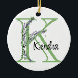 Ornamento De Cerâmica Alfa K, botânica da Lavanda de aquarela<br><div class="desc">Um design romântico e elegante com letra alfabética monográfica "K", enquadrada por eucalipto e lavanda e libélula pintados em aquarelas. Para começar a alterar o nome, clique em "Personalizar este modelo" e edite o texto nas caixas modelo. Para acessar as ferramentas de edição mais avançadas, role para baixo até "Clique...</div>
