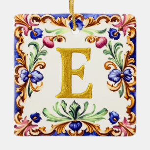 Ornamento De Cerâmica Alfabeto Dourado – Letra E