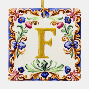 Ornamento De Cerâmica Alfabeto Dourado – Letra F