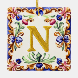 Ornamento De Cerâmica Alfabeto Dourado – Letra N