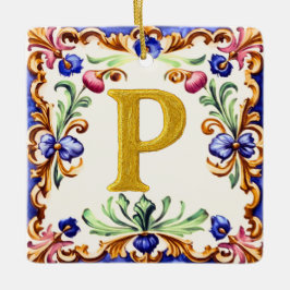 Ornamento De Cerâmica Alfabeto Dourado – Letra P