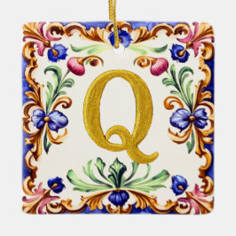 Ornamento De Cerâmica Alfabeto Dourado – Letra Q