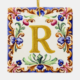 Ornamento De Cerâmica Alfabeto Dourado – Letra R