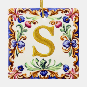 Ornamento De Cerâmica Alfabeto Dourado – Letra S