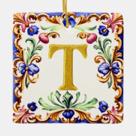 Ornamento De Cerâmica Alfabeto Dourado – Letra T
