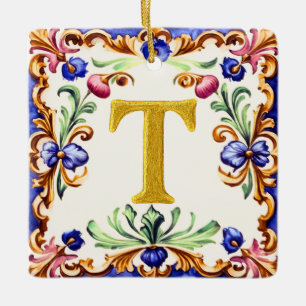 Ornamento De Cerâmica Alfabeto Dourado – Letra T