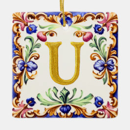 Ornamento De Cerâmica Alfabeto Dourado – Letra U