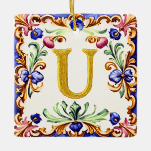 Ornamento De Cerâmica Alfabeto Dourado – Letra U