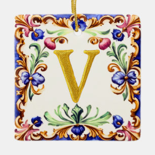 Ornamento De Cerâmica Alfabeto Dourado – Letra V